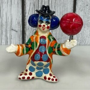 Vtg Clown Figurine Balloon Plastic Bright Colors Circus Coulrophobia